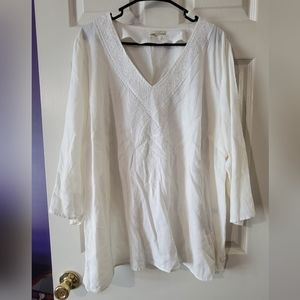 Saint Tropez West Ivory Linen blend tunic Size 1X